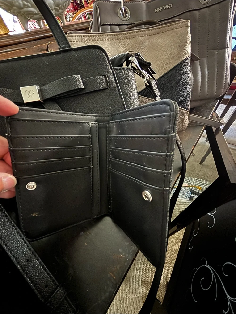 Nine West New York Black Satchel with Matching Black Wallet